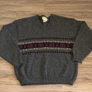 Vintage Eddie Bauer Men's Gray Wool Blend Long Sleeves Sweater Size XL Fair Isle